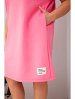 Dámske plus veľkosť šaty s krátkymi rukávmi a vreckami ružová