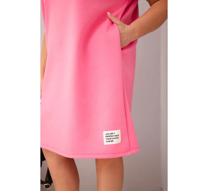 Dámske plus veľkosť šaty s krátkymi rukávmi a vreckami ružová