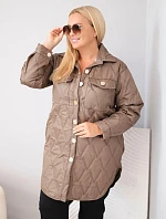 Dámska prešívaná bunda vo veľkosti Plus Size s golierom a vreckami, farba fango zelená