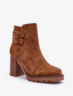Zamszowe Botki Na Obcasie Brązowe Makeline