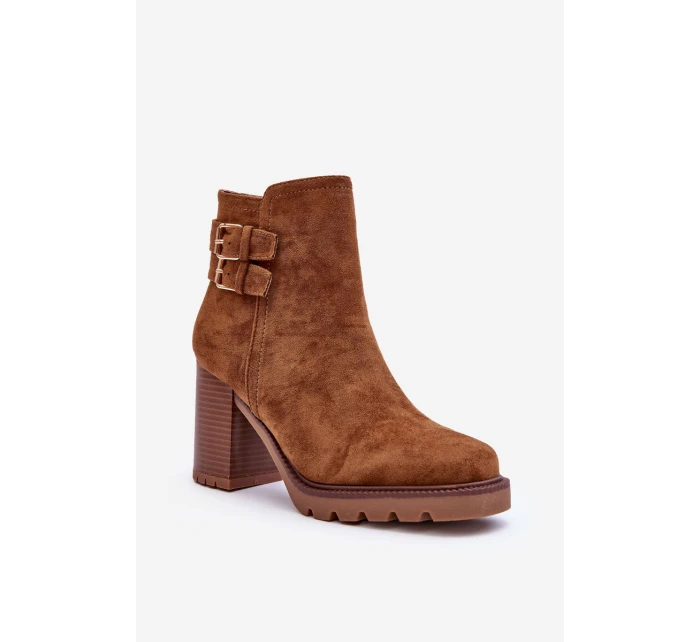 Zamszové Botky Na Podpatku Hnědé model 21632198 - Boto