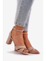 Sandały Na Słupkowym Obcasie Z Eko Zamszu Beżowe Saniffia Sandały Na Słupkowym Obcasie Z Eko Zamszu Beżowe Saniffia