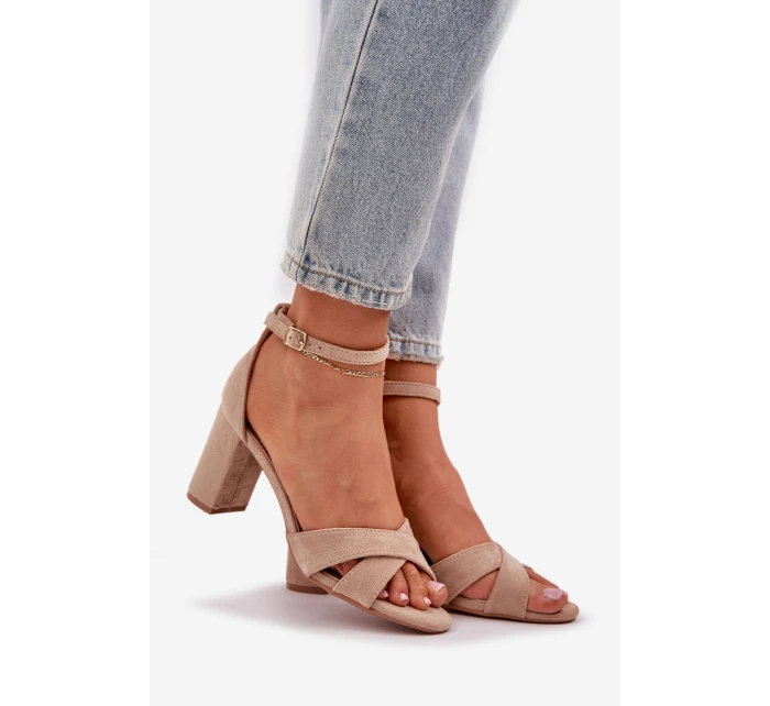 Sandały Na Słupkowym Obcasie Z Eko Zamszu Beżowe Saniffia Sandały Na Słupkowym Obcasie Z Eko Zamszu Beżowe Saniffia