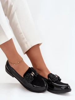 Lakierowane Mokasyny Damskie Z Kokardką S.Barski HY51-319 Czarne