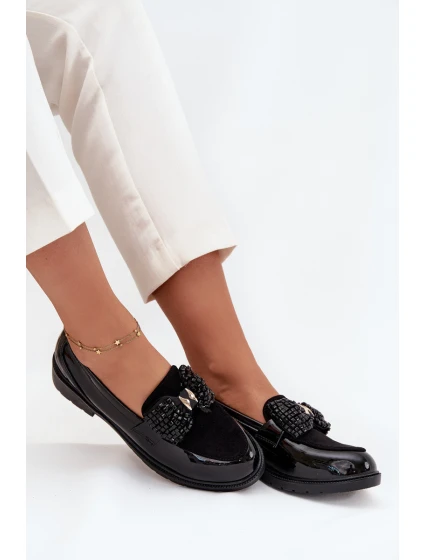 Lakierowane Mokasyny Damskie Z Kokardką S.Barski HY51-319 Czarne