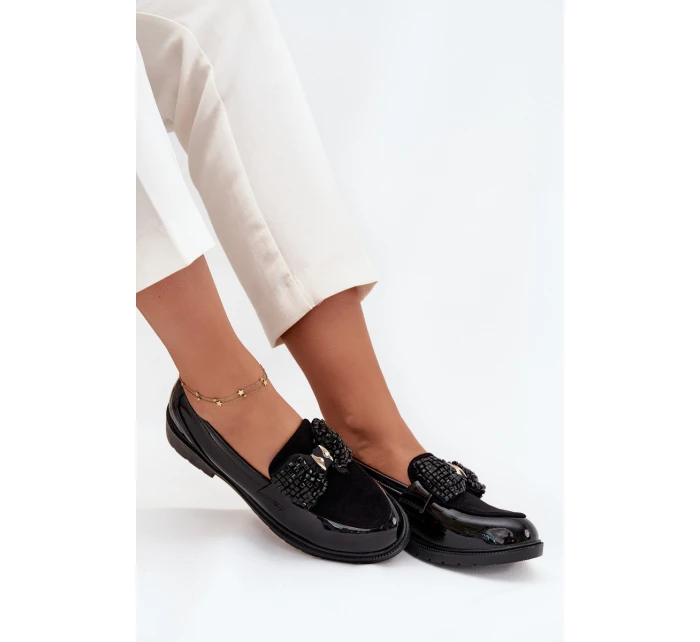 Lakierowane Mokasyny Damskie Z Kokardką S.Barski HY51-319 Czarne