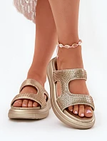 Zdobione Klapki Damskie Na Platformie Złote Jestella