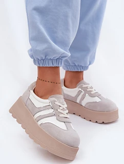 Semišové tenisky na platformě model 22095152 bílé - Goe