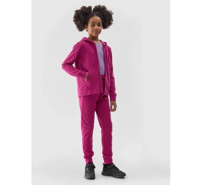 Dívčí tepláková rozepínací mikina s kapucí 4F - růžová Dívčí tepláková rozepínací mikina s kapucí 4F - růžová