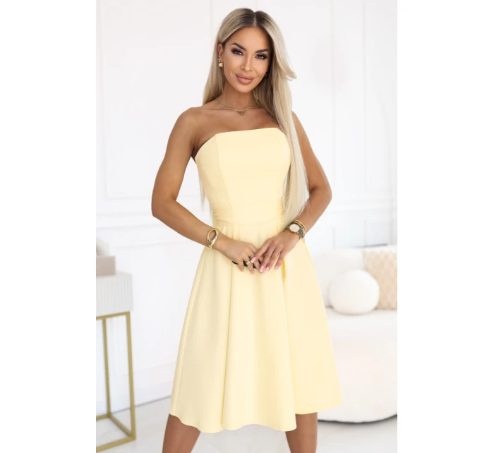 641-3 VIVIENNE korzetové midi šaty s opaskom - pastelovo žlté 641-3 VIVIENNE korzetové midi šaty s opaskom - pastelovo žlté