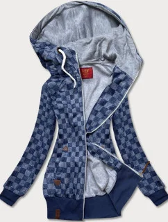 Tmavomodrá športová dámska kockovaná mikina (amg-62)