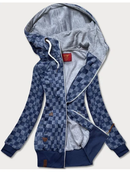 Tmavomodrá športová dámska kockovaná mikina (amg-62)