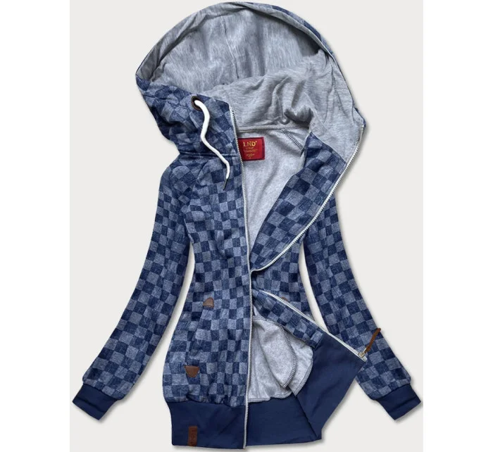 Tmavomodrá športová dámska kockovaná mikina (amg-62)