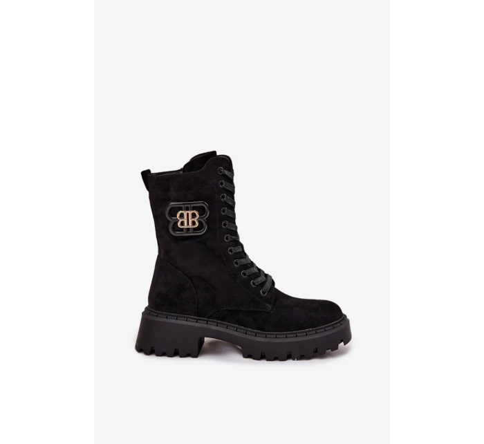 Botki Wokrery Damskie Z Ozdobnym Elementem Ocieplane Czarne Kalindra