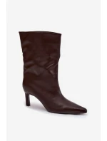 Vklouznout dámské kotníkové boty na podpatku z eko kůže čokoládové Norell