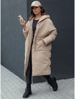 Dámská zimní dlouhá bunda oversize s kapucí tmavě béžová Dstreet model 21979728 - FashionStreet