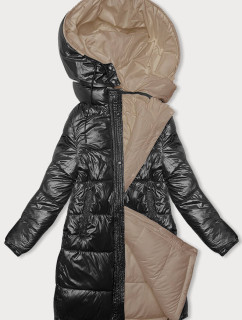 Čierno-béžová hrubšia obojstranná dámska zimná bunda (V767)