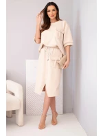 Dámsky maslový set s blúzkou a midi sukňou béžovej farby
