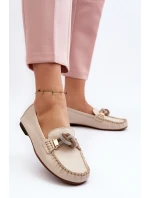 Dámské kožené mokasíny s ozdobou model 21648246 béžové - Laura Messi