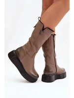 Zazoo 70121 Kožené Dámské Kozačky S Vlnou Tmavě Béžové Zazoo 70121 Kožené Dámské Kozačky S Vlnou Tmavě Béžové