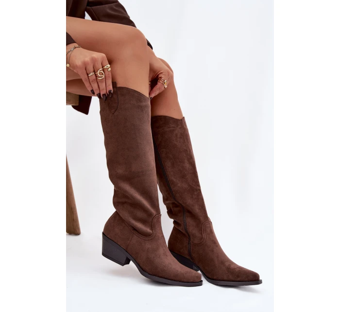 Dámské Kovábojky Na Podpatku Z Eko Semiše Hnědé Esmira Dámské Kovábojky Na Podpatku Z Eko Semiše Hnědé Esmira