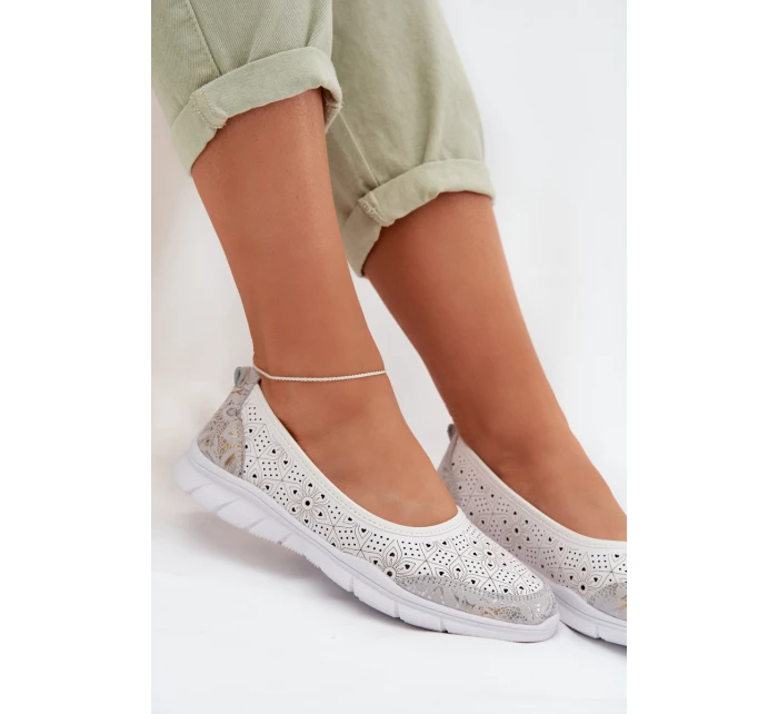 Kožené Ažurové Baleríny S.Barski GR61-5973 Bílé