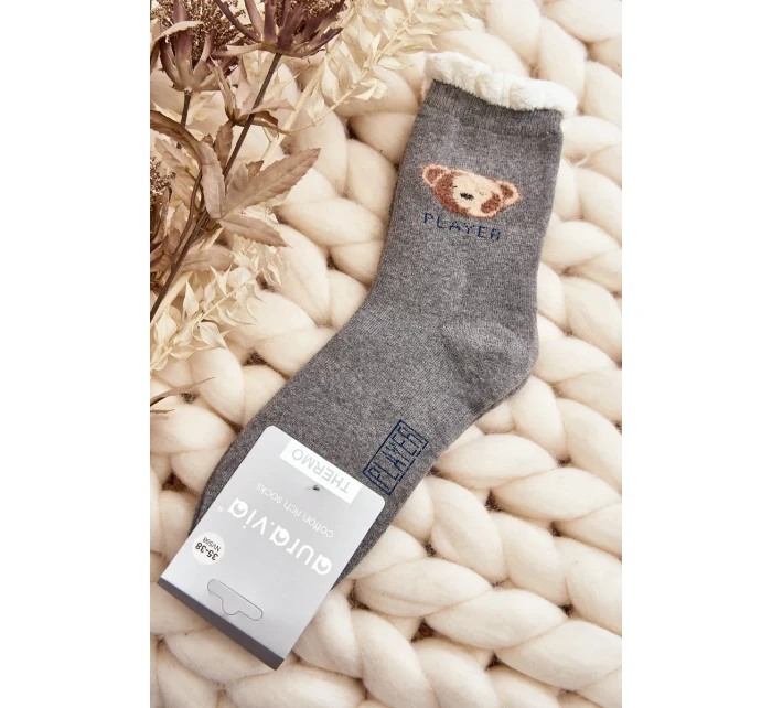 Silné bavlněné ponožky s medvídkem, šedé Silné bavlněné ponožky s medvídkem, šedé