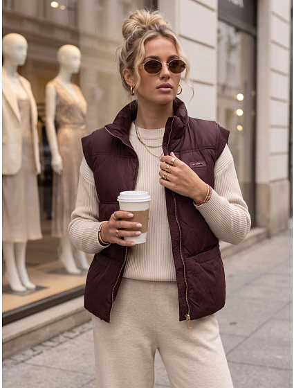 Kamizelka damska pikowana ze stójką bordowa model 22354112 - FashionStreet