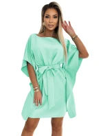 287-31 SOFIA Dámske šaty s motýlikom a viazaním v páse - MINT 287-31 SOFIA Dámske šaty s motýlikom a viazaním v páse - MINT