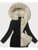 Dámska čierno-béžová džínsová bunda s rukávmi Way Mode (WD202301)