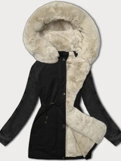 Čierno-béžová dámska bunda s džínsovými rukávmi Way Mode (WD202301)