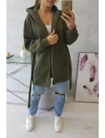 Zateplená bunda s vázáním v pase khaki barvy