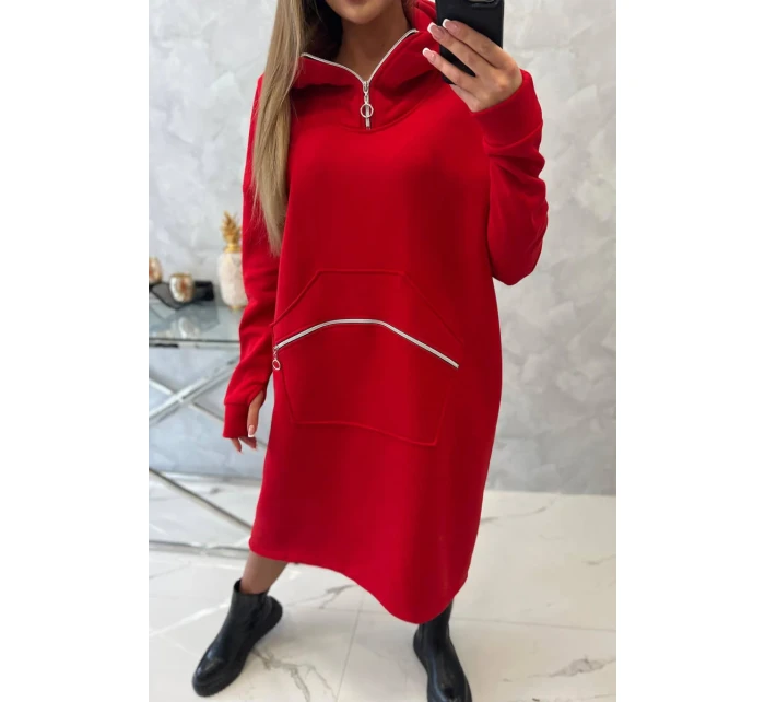 Zateplené šaty s kapucí červené Zateplené šaty s kapucí červené