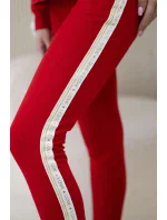 Dámska bavlnená súprava s pruhmi a sťahovacím lemom červená