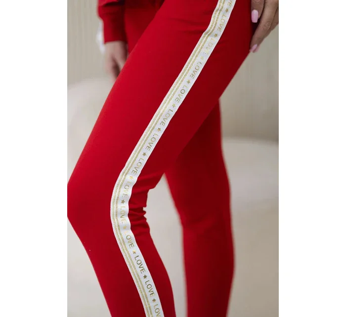 Dámska bavlnená súprava s pruhmi a sťahovacím lemom červená