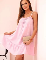 Dámske mušelínové šaty s ramienkami a volánom candy pink