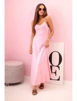 Dámské šaty na ramínka s rozšířeným spodkem světle růžová