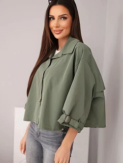 Dámska jarná bavlnená bunda s golierom na gombíky khaki