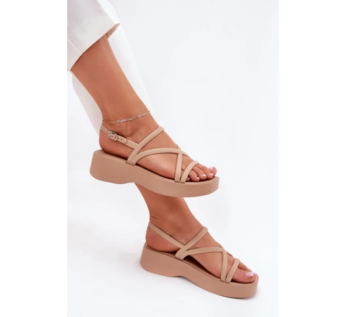 Dámské Sandály Na Platformě S Pásky Béžové model 21702591 - Boto