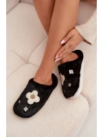 Dámske papuče s kožušinou a kvetmi - čierne Selinne Dámske papuče s kožušinou a kvetmi - čierne Selinne