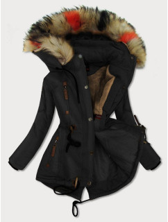 Čierna dámska zimná bunda s kapucňou (208-1)
