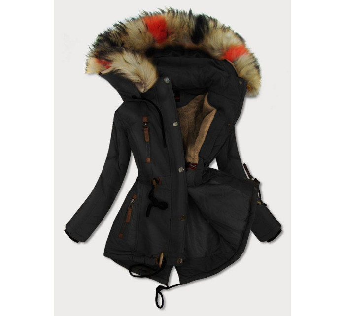 Čierna dámska zimná bunda s kapucňou (208-1)