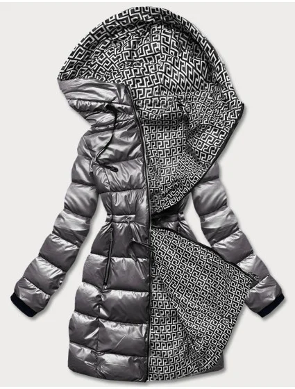 Dámska obojstranná bunda v metalickej sivej farbe (b8070-70)