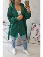 Zateplená bunda s vázáním v pase tmavě zelená