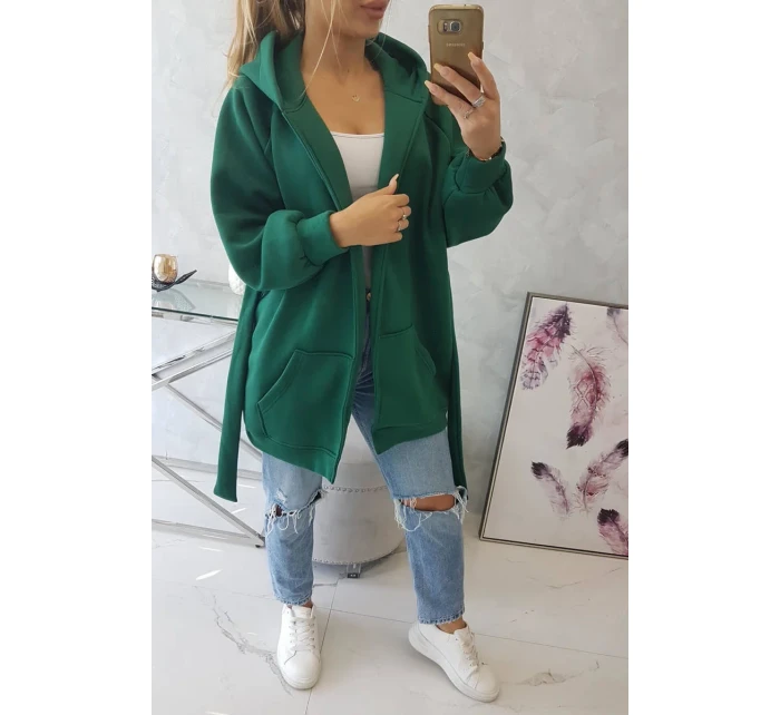 Zateplená bunda s vázáním v pase tmavě zelená