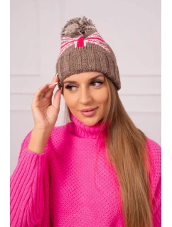 Dámská čepice s bambulí Elizabeth model 18752279 mocca - K-Fashion