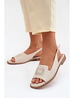 Kožené dámské sandály na nízkém podpatku model 22133613 béžové - S.Barski