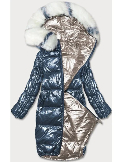 Obojstranná metalická zimná bunda tmavomodrá a béžová (p21-7901-99+62)