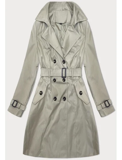 Klasický kabát do polovice stehien tmavobéžový (2696#-5)