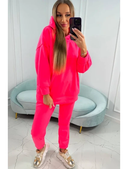 Zateplená sada s mikinou s kapucňou ružová neónová